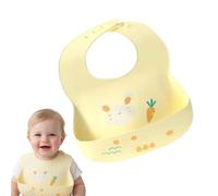 SGERUFZ 1 Pezzo Bavaglino Silicone con Tasca Raccoglipappa, BPA Free, Facile da Pulire, Impermeabile, per Bambini Maschi e Femmine, Motivo Coniglio Giallo