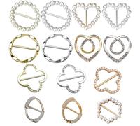 SGERUFZ 14 Pezzi Spilla Glitterata con Fermaglio, T-Shirt, Anello Clip per Sciarpa, Nodo Decorativo per Abbigliamento, Clip per Camicia, Clip per Cintura in Vita per Donna (Metallo Cerchio Rotondo)