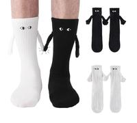 SGERUFZ 2 Paia Calzini per coppia che si tiene per mano di calzini divertenti con bambole 3D e ventosa magnetica Regali speciali per donne e uomini Bianco e Nero