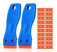 SGERUFZ 2 Pcs spatole e 20 lame di plastica per la rimozione di colla vinilica, macchie di vetro, colore blu