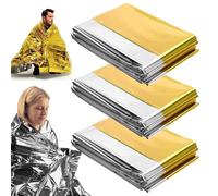 SGERUFZ 3 Pcs Coperta Termica Emergenza Oro Argento per Sopravvivenza - Protezione da Freddo, Pioggia, Vento - Ideale per Salvataggio e Utilizzo all'Aperto 210×160cm