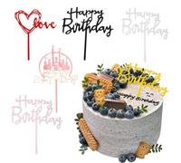 SGERUFZ 6 pezzi decorazione torta auguri buon compleanno acrilico compleanno decorazione torta cupcake topper rosso cuore oro rosa castello e 4 colori happy birthday