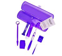 SGERUFZ 8 Pezzi Kit Portatile per Cura Ortodontica, Set per Apparecchio con Spazzolino a V, Specchio Orale, Scovolino Interdentale, Filo Interdentale e Cera Ortodontica (Viola)