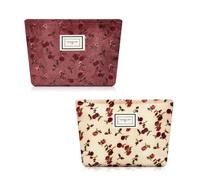 SGERUFZ Beauty Case, 2 pezzi, multifunzionale e di grande capacità, Borsa da Toilette, Set Donna, Necessaire da Viaggio, Pochette Trucchi, Trucco Floreale, Borse in Velluto a Coste