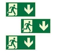 SGERUFZ Segno di Uscita di Emergenza, 3 Pezzi, di Alta Qualità, Luminescente a Lungo, Cartello per Area Uscita di Emergenza in PVC, Scudo di Fuga, Freccia Verso il Basso (30x15 cm)