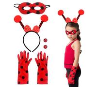 SGERUFZ Set da 6 pezzi Lady Bug Travestimenti Bambina Set Accessori, Ladybug Maschera Guanti Orecchini Accessori per Capelli, Costume Ladybug Bambina Vestiti Carnevale Rosso Coccinella