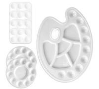 SGERUFZ Set da 7 palette, 1x tavolozza per miscelare con 14 scomparti, 2x rotonde in plastica 16 cm, 4x vassoi rettangolari per colori, in plastica per acquerelli, olio, pittura acrilica (Bianco)