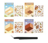 SGERUFZ Set di 4 Adesivi Fai da Te 3D per la casa, Simpatici Adesivi Fai da Te, Scene di Gatti, caffetteria, libreria, panetteria, Giardino Soleggiato, Scene in Miniatura, con Regalo per Bambini