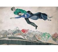 SGFGAD FHYWQ Marc Chagall Landscape Poster Stampe a colori Immagine astratta di arte murale》Over The Town》Marc Chagall Dipinto su tela per decorazioni domestiche 50x100cm senza cornice