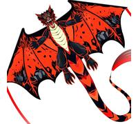 SGftre Red Evil Dragon Aquilone per bambini e adulti, facile da volare, corda singola con coda, per aquiloni da spiaggia, per attività all'aperto, feste in famiglia e giochi in spiaggia (drago rosso