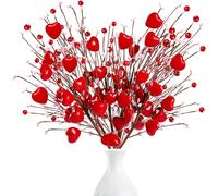 Sggvecsy 6 bastoncini artificiali a forma di cuore, ramoscelli di bacche rosse, rami con cuore rosa rosso, regali di San Valentino, per San Valentino, anniversario, mazzi di fiori, decorazione per la