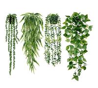 Sggvecsy Piante finte da appendere, confezione da 4 piante artificiali da appendere, in vaso, finta pianta di eucalipto, filo di perle, felce di Boston, edera, foglie di vite per la casa, per interni