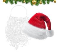 Sghtil Barba di Babbo Natale, cappello e barba di Babbo Natale, per adulti, cappello di Babbo Natale con barba bianca, per uomini e donne,