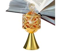 Sghtil Bruciatore di incenso incensiere, ornato, porta candelabro dorato cavo, decorativo, decorazione spirituale per la casa per tempio, aromaterapia e relax