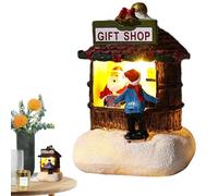 Sghtil Casa di villaggio di Natale, decorazione natalizia per la casa di Babbo Natale, decorazione per la casa in resina, decorazione per libreria, centrotavola con luce LED per la decorazione