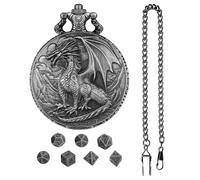 Sghtil Cassa dell'orologio da tasca con drago, gioco di dadi di ruolo con cassa di orologio da tasca, set di dadi con cassa dell'orologio da tasca | custodia per orologio da tasca con 7 dadi per amici