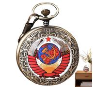 Sghtil Orologio da tasca vintage, orologio da tasca,Orologi da tasca con icona di falce martellare - accessori di moda in rilievo in rilievo, orologio portatile con catena per il compleanno, rosso
