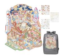 Sghtil Scene Stickers - Adesivo con motivo museo della scienza dei cartoni animati, simpatici adesivi per la casa, fatti a mano, decalcomania in miniatura per il Ringraziamento, Natale