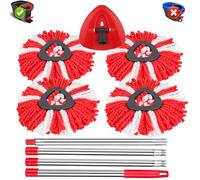 Sgizoku Mocio in microfibra adatto per Viledar Turbo Spin/Smart/EasyWring&Clean 2 in 1 secchio serbatoio, 4 ricariche rosse + 1 base rotante + 1 manico lungo per scopa 148 cm
