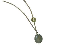 SGKOMN Ciondolo per Collana di Giada Hetian Verde Feng Shui Naturale per Le Donne Vero Yoga Giada Verde Pace Fibbia Catena per Lucchetto in Osso S925 Argento Placcato Oro