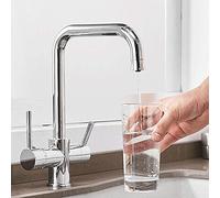 SGKOMN Water-Tap Modern Taps,3 Way Water Filter Taps Kitchen Sink Mixer Tap Pure Drinking Faucet Dual Lever 360° Rotatable Stand 3-Way Kitchen Faucet for Water Filter, Beige Plat(A)