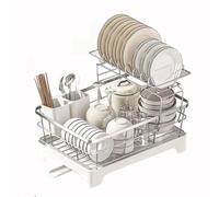 Sgocciola Piatti da Lavandino in Acciaio Inox, 2 Ripiani, Sgocciolatoio Lavandino Cucina con Drenaggio Automatico