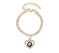 Sgoeths Braccialetti da donna contro il malocchio, braccialetto dorato con catena contro il malocchio, braccialetto con perline a forma di cuore e occhio malocchio, regolabile, amuleto portafortuna