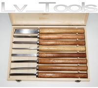 SGORBIE PROFESSIONALI 8PZ INTAGLIO SCALPELLI UTENSILI PER TORNIO CASSETTA LEGNO