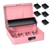 Sgorlds Grande cassetta portavalori con serratura a combinazione e vassoio per soldi, salvadanaio con vassoio per contanti, cassetta di sicurezza per ufficio e lavoro, 30 x 24 x 8,9 cm, rosa