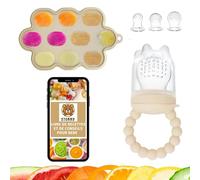 Sgranocchiatore per bambini con vassoio Gino/Bebe Diversificazione Alimentare - Silicone senza BPA, 3 misure Tettarelle con anelli di dentizione integrati, coperchio, eBook gratuito, giocattolo