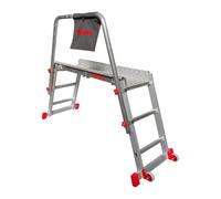 SGS3 Pedana di lavoro in alluminio a 3 gradini, richiudibile, completa di parapetto, ruote e stabilizzatori - Portata 150 kg, altezza lavoro 2,5 m - Sacca portaoggetti inclusa