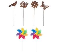 SGSCFG 4 Pezzi in Decorazioni da Giardino Gratuite E 2 Parti di Plug-in A Vento, Ornamenti di Animali da Cartone Animato, Giocattoli per Il Mulino A Vento per Bambini, Mestieri da Giardino.