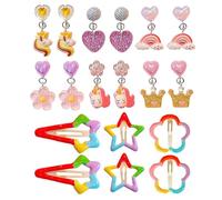 SGSCFG Brampe Auricolari da Cartone Animato in 12 Parti E Clip per Capelli Arcobaleno in 6 Parti, Clip Auricolari in Resina Creative, Graziose Clip per Capelli Divertenti, Decorazioni per Bambini.