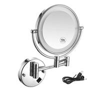 SGSG Specchio da Trucco Illuminato da Parete 8 Pollici 1X / 10X Specchio ingranditore per Trucco Specchio ingranditore per Bagno Doppio Lato Girevole, Specchio da Barba Cromo