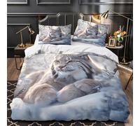 Sguardo della lince innevata Set Di Copripiumino 3 Pezzi microfibra stampa 3D incluso federe con federe per cuscini Ritratto di animale selvatico copripiumino for adulti e ragazze Single（140x200cm）