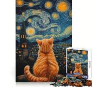 Sguardo stellato del gatto - Puzzle difficile per adulti da 1000 pezzi,stimola la memoria,ideale per il relax,con bordi nitidi,perfetto come regalo di Natale (38x52cm)