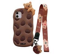 SGVAHY Custodia compatibile con iPhone 12 Pro Max Creative Fun 3D Cartoon Bear Design con simpatico ciondolo in silicone morbido paraurti antiurto custodia protettiva (Cookies Bear iPhone 12 Pro Max)