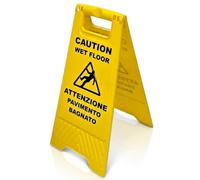 SGWEB Professional Cavalletto Segnale Pavimento Bagnato Giallo 60x30 cm in Plastica - Cartello Pericolo Bifacciale Pieghevole Alta Visibilità per Sicurezza Luoghi Pubblici e Lavoro, Spessore 1.5 cm