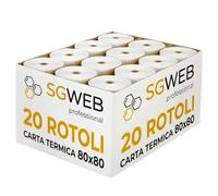 SGWEB Professional Rotoli Carta Termica 80x80 per Registratore di Cassa Fiscale - Rotolo Scontrini per Stampante Termica e POS, Alta Qualità di Stampa, Foro 12 mm, Senza BPA, Colore Bianco (20 pz)