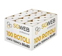 SGWEB Professional Rotoli Carta Termica 80x80 per Registratore di Cassa Fiscale - Rotolo Scontrini per Stampante Termica e POS, Alta Qualità di Stampa, Foro 12 mm, Senza BPA, Colore Bianco (100 pz)