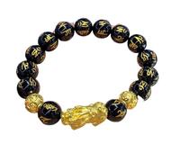 SGYEPOCFQ obsidian bracelet, Bracciale da uomo in ossidiana Pi Xiu in oro 24 carati, AU999 - Accenti, esalta l'aura, lusso discreto quotidiano(Black)
