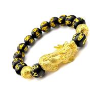 SGYEPOCFQ obsidian bracelet, Bracciale da uomo in vero oro 9999 24K con perline Pixiu, sei caratteri, mantra, agata, Buddha, portafortuna