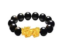 SGYEPOCFQ obsidian bracelet, Bracciale Pixiu in ossidiana unisex, oro 24 carati, AU999 - Simbolo fortunato, punti salienti, versatilità premium(Red)