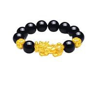 SGYEPOCFQ obsidian bracelet, Bracciale Pixiu in ossidiana unisex, oro 24 carati, AU999 - Simbolo fortunato, punti salienti, versatilità premium(Black)