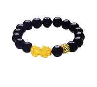 SGYEPOCFQ obsidian bracelet, Bracciale Pixiu in ossidiana unisex, oro 24 carati, AU999 - Simbolo fortunato, punti salienti, versatilità premium(Green)