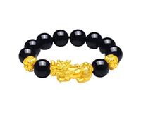 SGYEPOCFQ obsidian bracelet, Bracciale unisex in oro 24K AU999 con ossidiana Fortune Pixiu | Nuvole in rilievo con effetto fosforescente, mistico for eventi(Black)