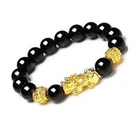 SGYEPOCFQ obsidian bracelet, Bracciale unisex Pi Xiu Wealth in oro 24 carati (AU999) | Metallo liquido, diamanti intarsiati in oro con simboli della fortuna(Green)