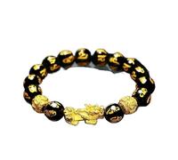 SGYEPOCFQ obsidian bracelet, Bracciale unisex Pi Xiu Wealth in oro 24 carati (AU999) | Metallo liquido, diamanti intarsiati in oro con simboli della fortuna(Black)