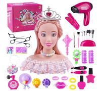 SGZIOO 36 PCS Set Parrucchiera Bambina, Testa Bambola da Truccare e Pettinare con Asciugacapelli, Testa di Parrucchiere per Bambole Adatto al Gioco di Ruolo per Bambini dai 3 Anni in Su