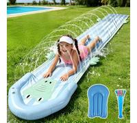 SGZIOO Scivolo d'acqua per prato, 482 x 75 cm, doppio scivolo d'acqua da giardino con 2 bodyboard, scivolo gonfiabile con 2 irrigatori integrati, scivolo d'acqua gonfiabile per bambini e adulti